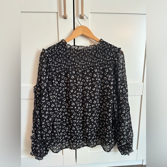 Anthropologie THML Leopard Print Sheer Long Sleeve Blouse size Medium - Picture 2 of 7